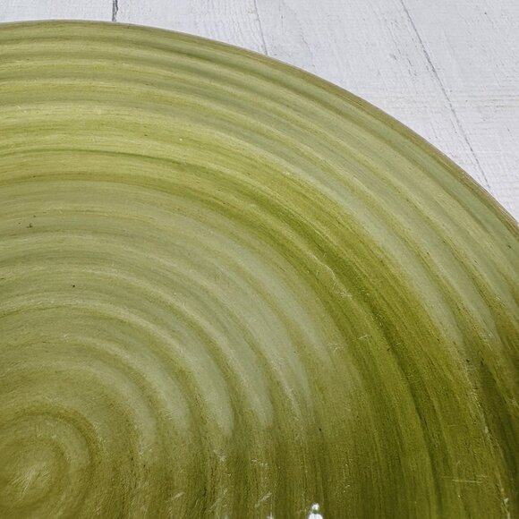 Tabletops RUSTICO OLIVE Green Hand Painted Swirl Stoneware Dinner Plates Set 2 - Picture 9 of 15